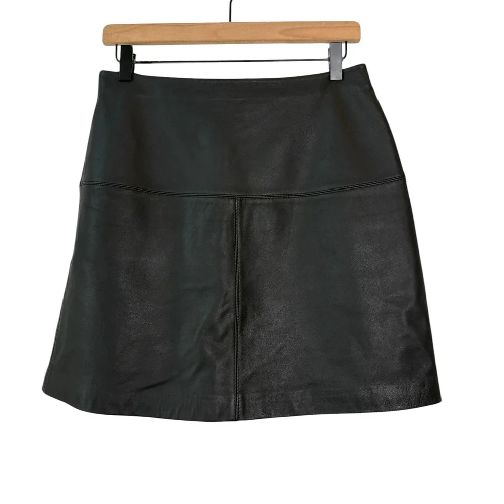Ted‎ Baker London Valiat Black Ovine Leather Mini Skirt Size 2 US 6